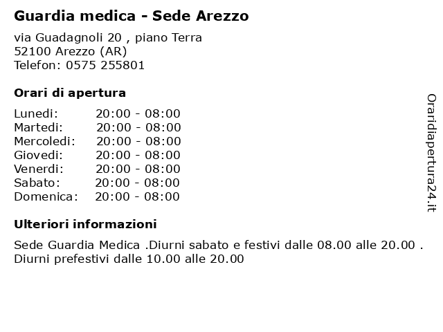 Orari di apertura Guardia medica Sede Arezzo via Guadagnoli